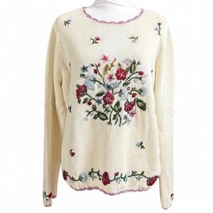 Floral Embroidered Cream Sweater